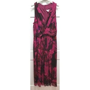 London Times Women's Faux Wrap Sleeveless Polyester Maxi Dress - Wine - 16W